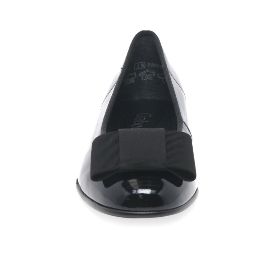 Black Patent Gabor Assist Womens Bow Trim Ballerina Flats