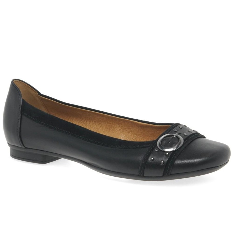Black/Suede Michelle Womens Casual Stud Buckle Pumps Gabor