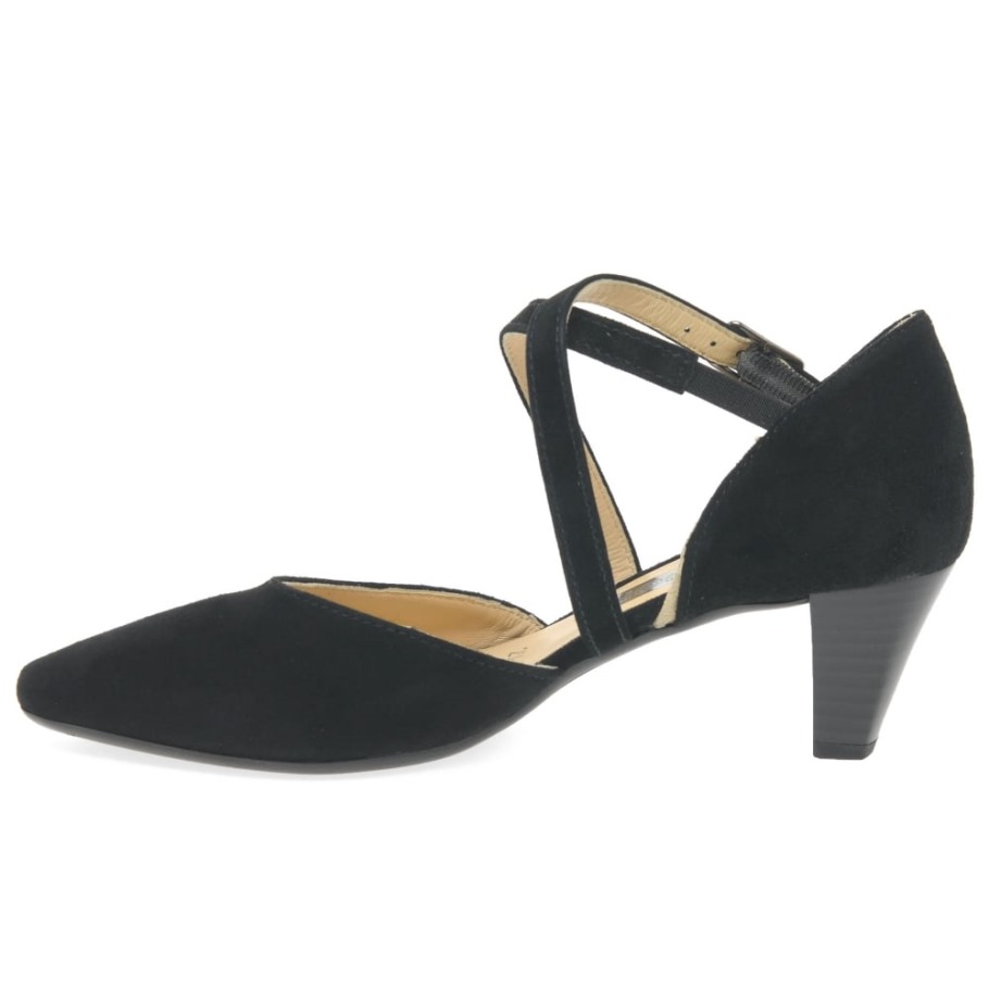 Callow Womens Modern Cross Strap Court Shoes Gabor Black Suede