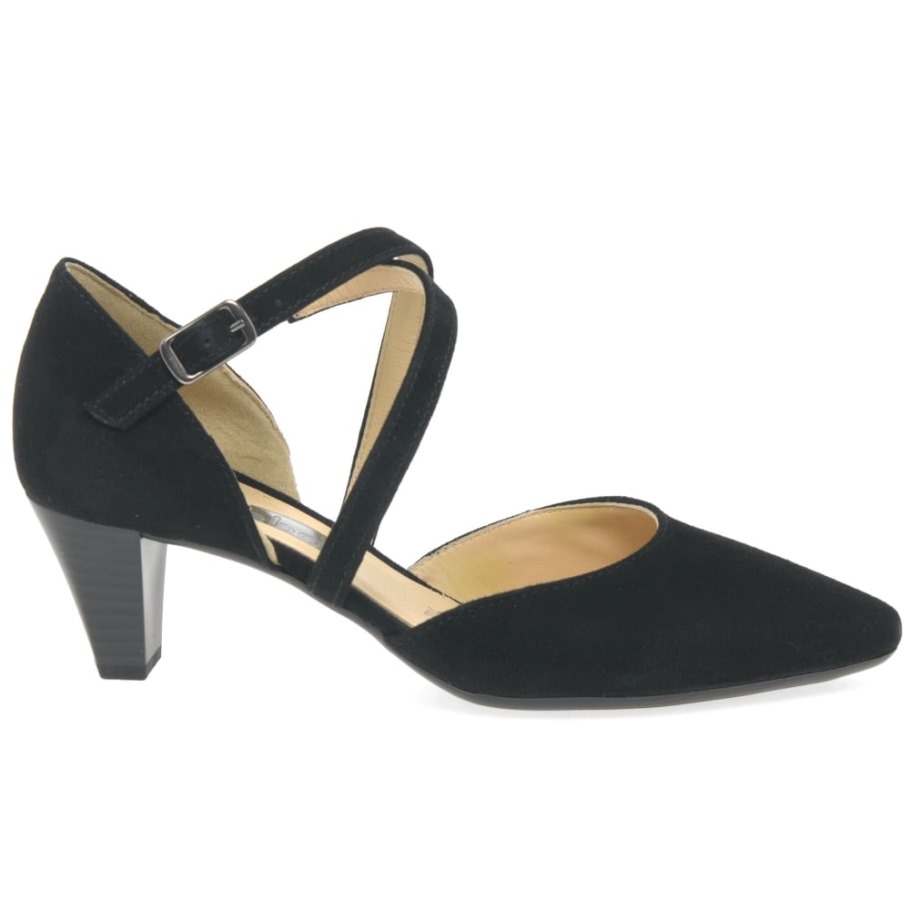 Callow Womens Modern Cross Strap Court Shoes Gabor Black Suede