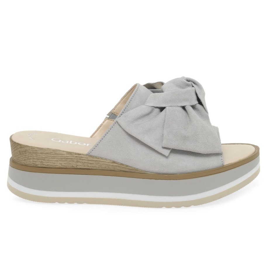 Clinton Ladies Mule Sandals Gabor Light Grey Suede