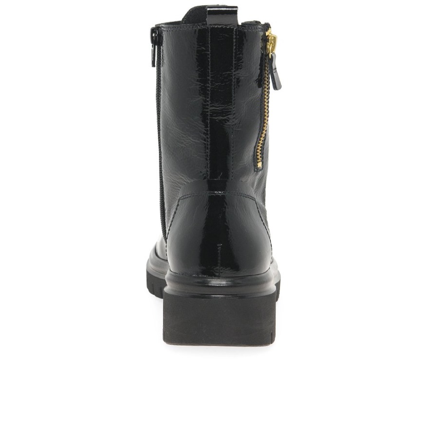 Cottage Ladies Biker Boots Black Patent Gabor