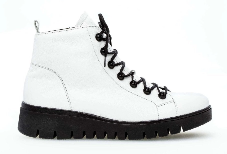 Gabor 32855-50 - Bottine Lacet Cuir Lisse Blanc