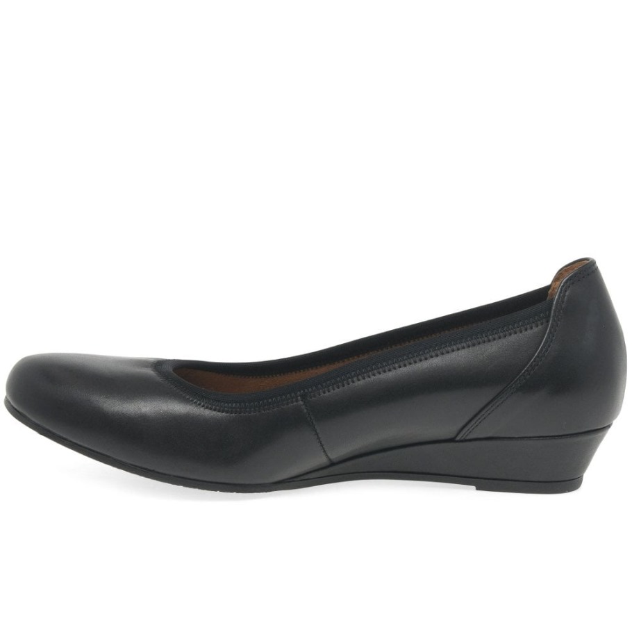 Gabor Black Chester Womens Wide Fit Low Wedge Pumps