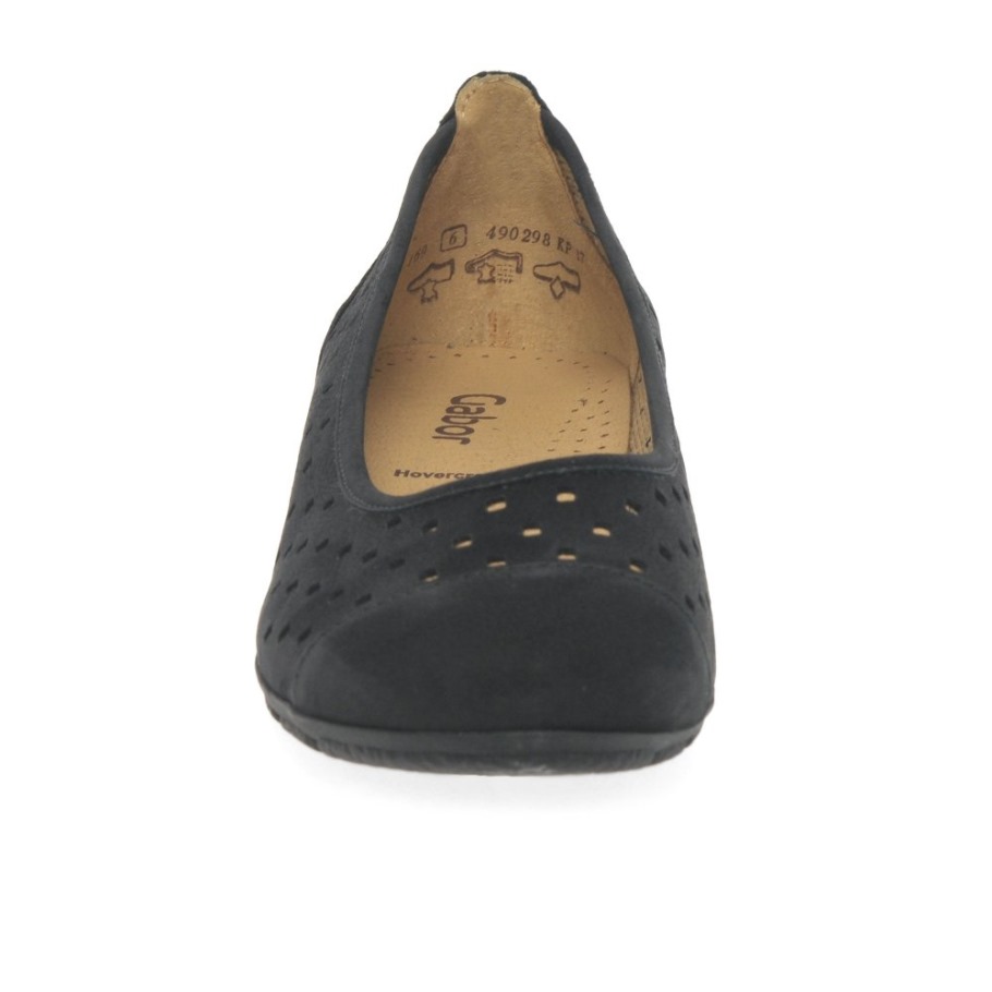 Gabor Black Nubuck Ruffle Womens Punched Detail Casual Shoes