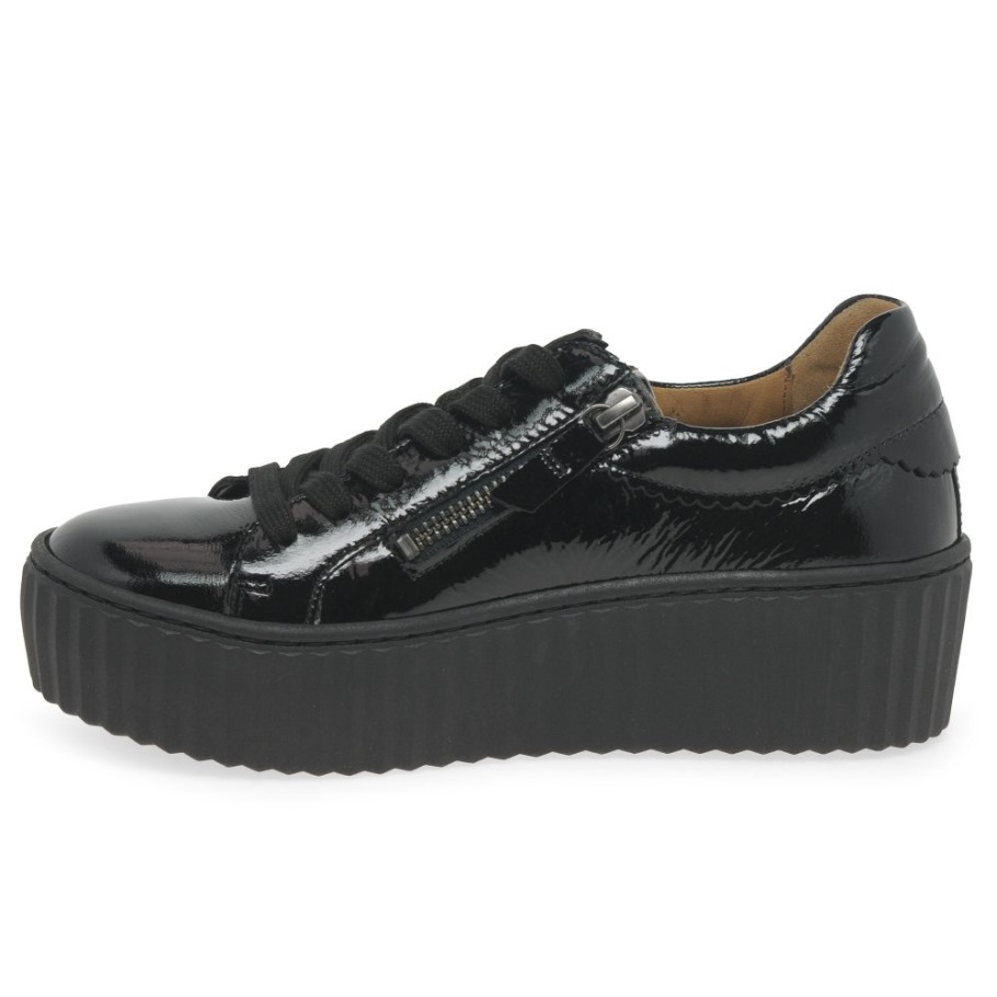 Gabor Black Patent Dolly Ladies Trainers