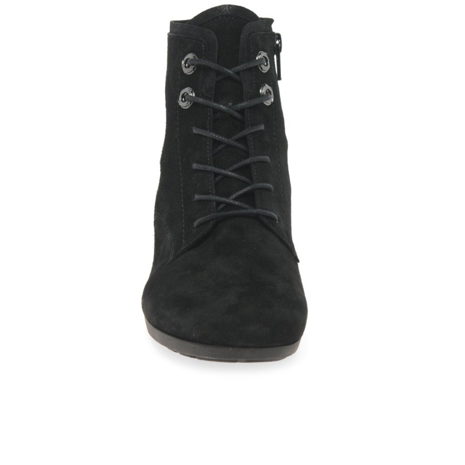 Gabor Black Suede Boat Womens Ankle Boots