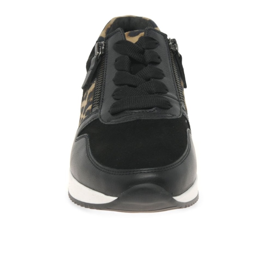 Gabor Black Suede/Leather/Leopard Lulea Womens Casual Trainers