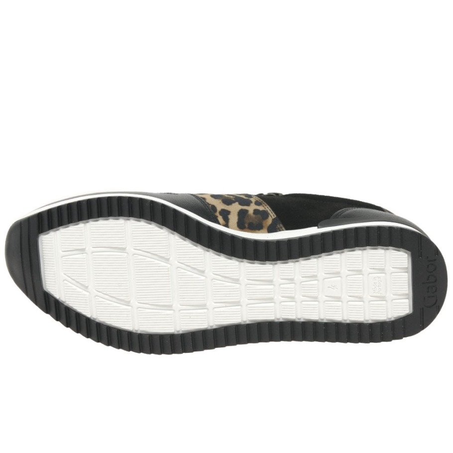 Gabor Black Suede/Leather/Leopard Lulea Womens Casual Trainers