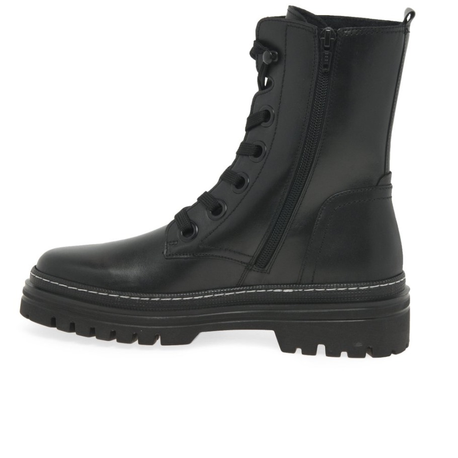 Gabor Black/White Stitch Genoa Womens Military Boots