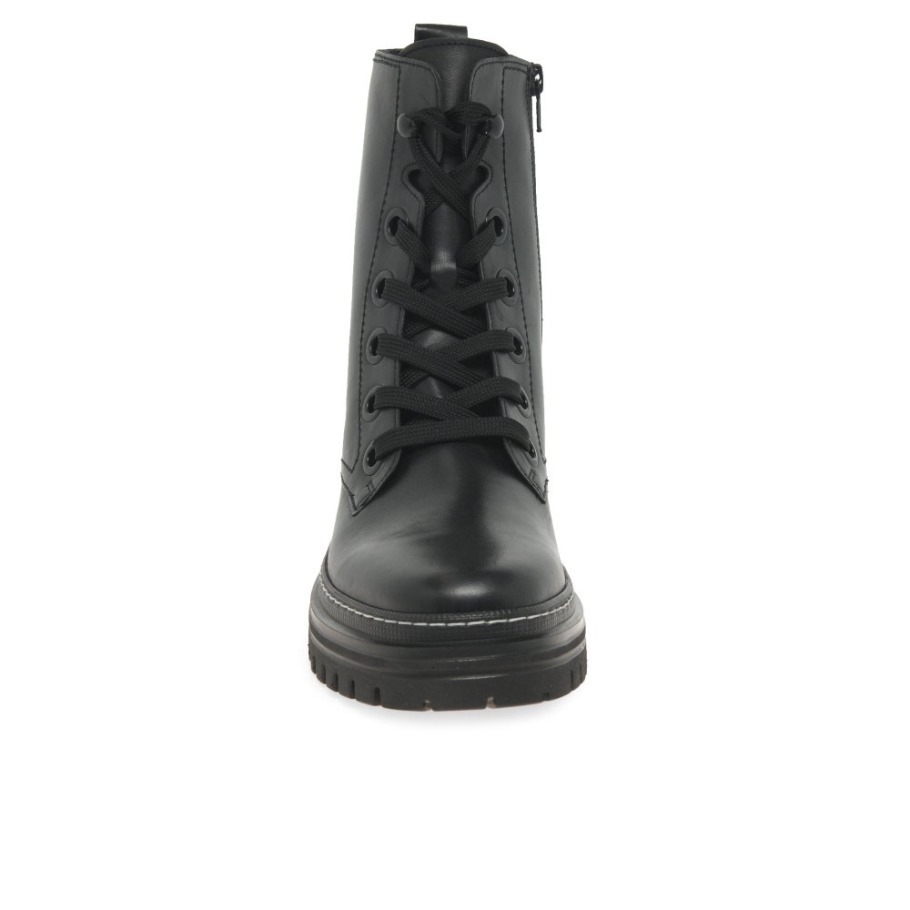Gabor Black/White Stitch Genoa Womens Military Boots