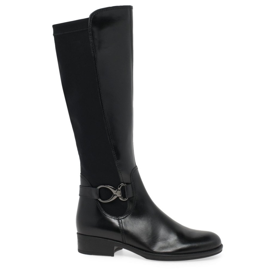 Gabor Suisse Black Leather Abia Womens Knee High Boots