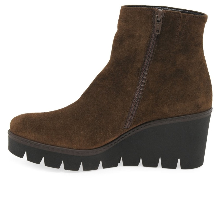 Gabor Whisky Suede Utopia Womens Chunky Wedge Heel Ankle Boots