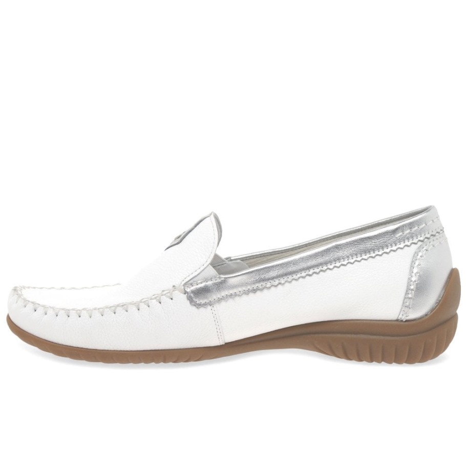 Gabor White/Silver California Sporty Womens Moccasins