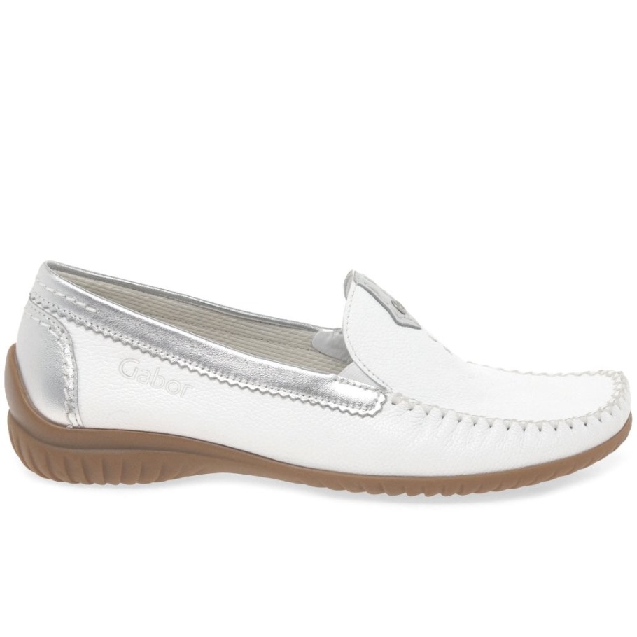 Gabor White/Silver California Sporty Womens Moccasins
