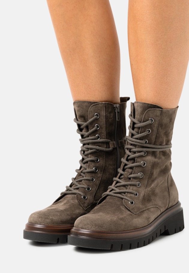 Green Army Lace-Up Ankle Boots Gabor