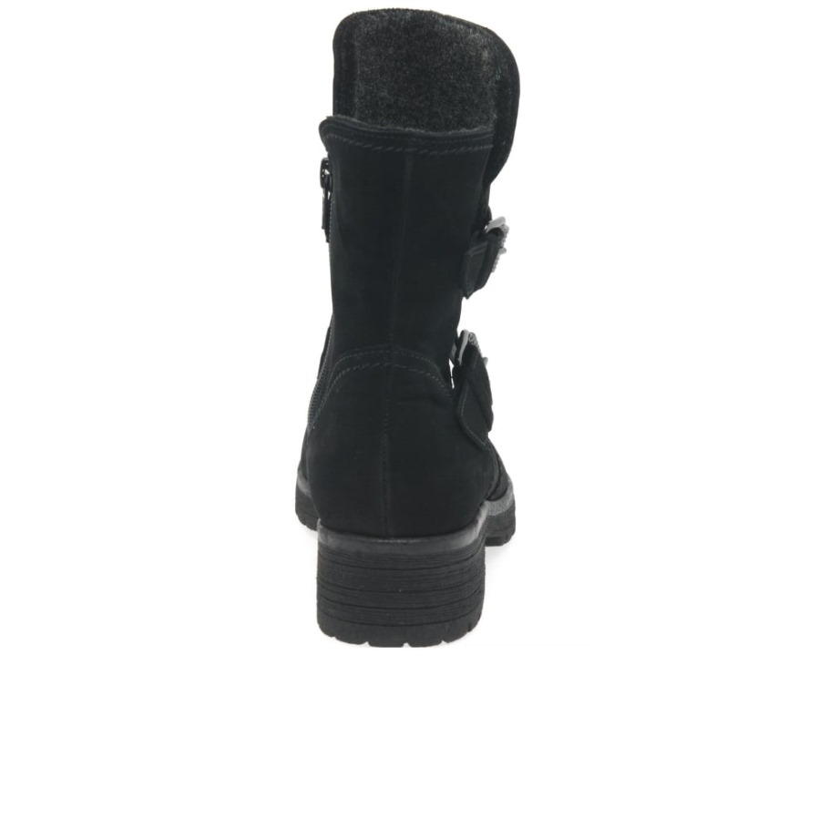 Shiraz Womens Buckle Detail Biker Boots Gabor Black Oil Nubuck