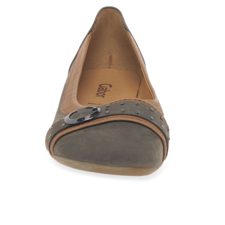 Wallaby/Cognac Gabor Michelle Womens Casual Stud Buckle Pumps