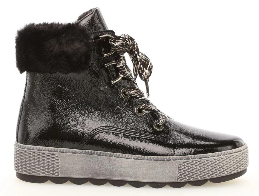 Gabor 36.565-97 - Hi Top Lace Cuir Verni Noir