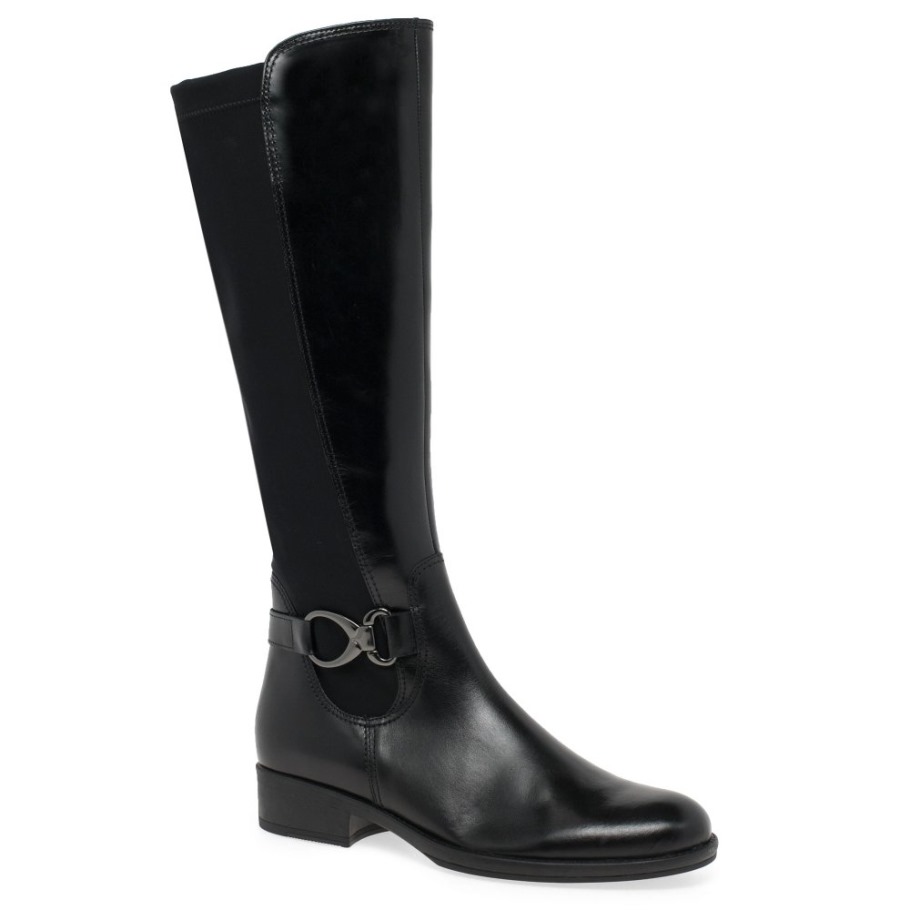 Gabor Suisse Black Leather Abia Womens Knee High Boots