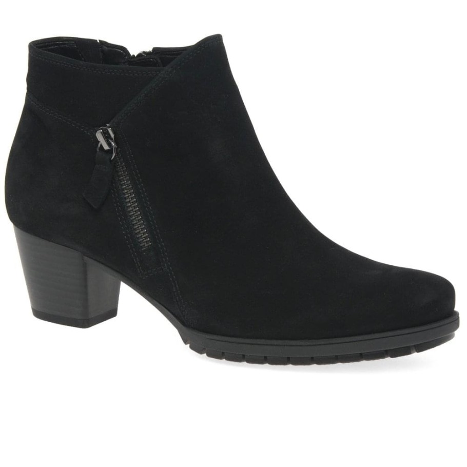 Gabor Black Nubuck Olivetti Womens Zip Fastening Ankle Boots