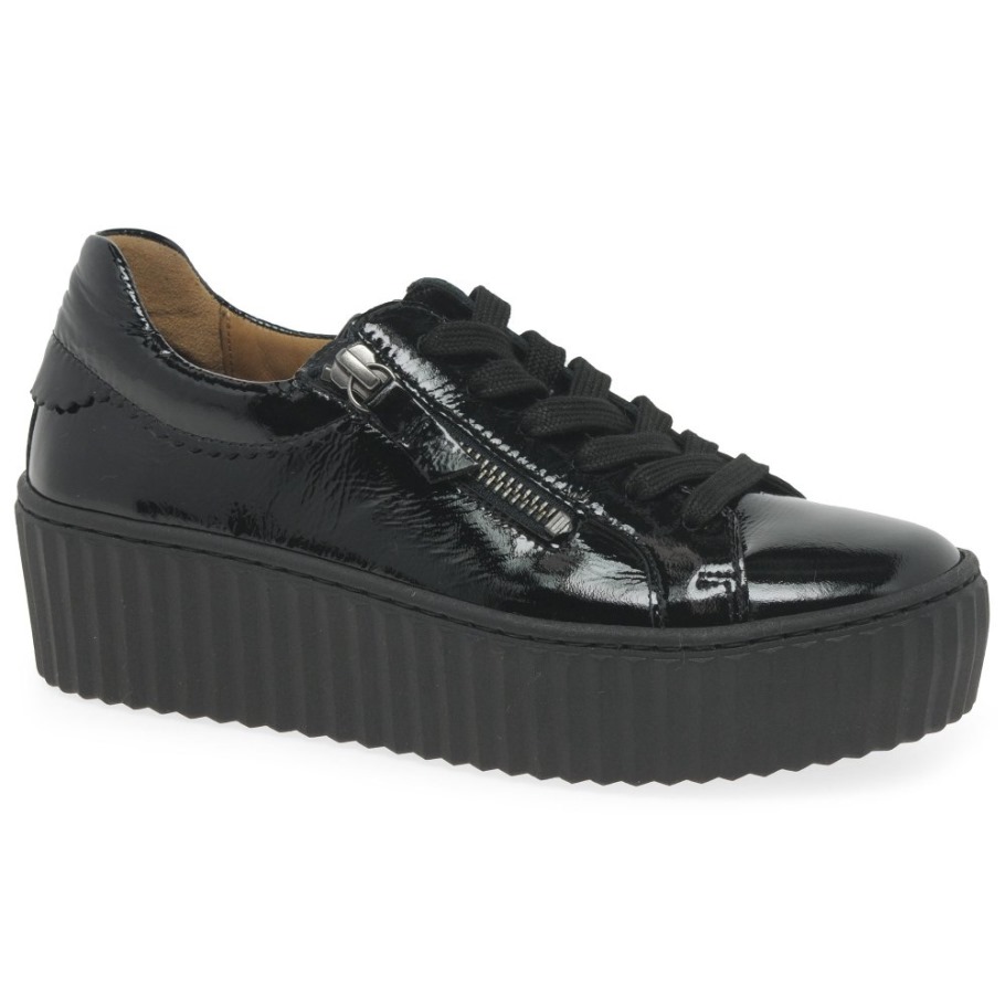 Gabor Black Patent Dolly Ladies Trainers