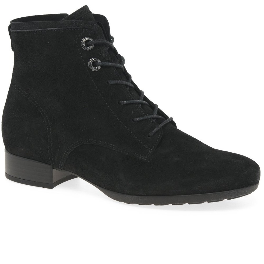 Gabor Black Suede Boat Womens Ankle Boots