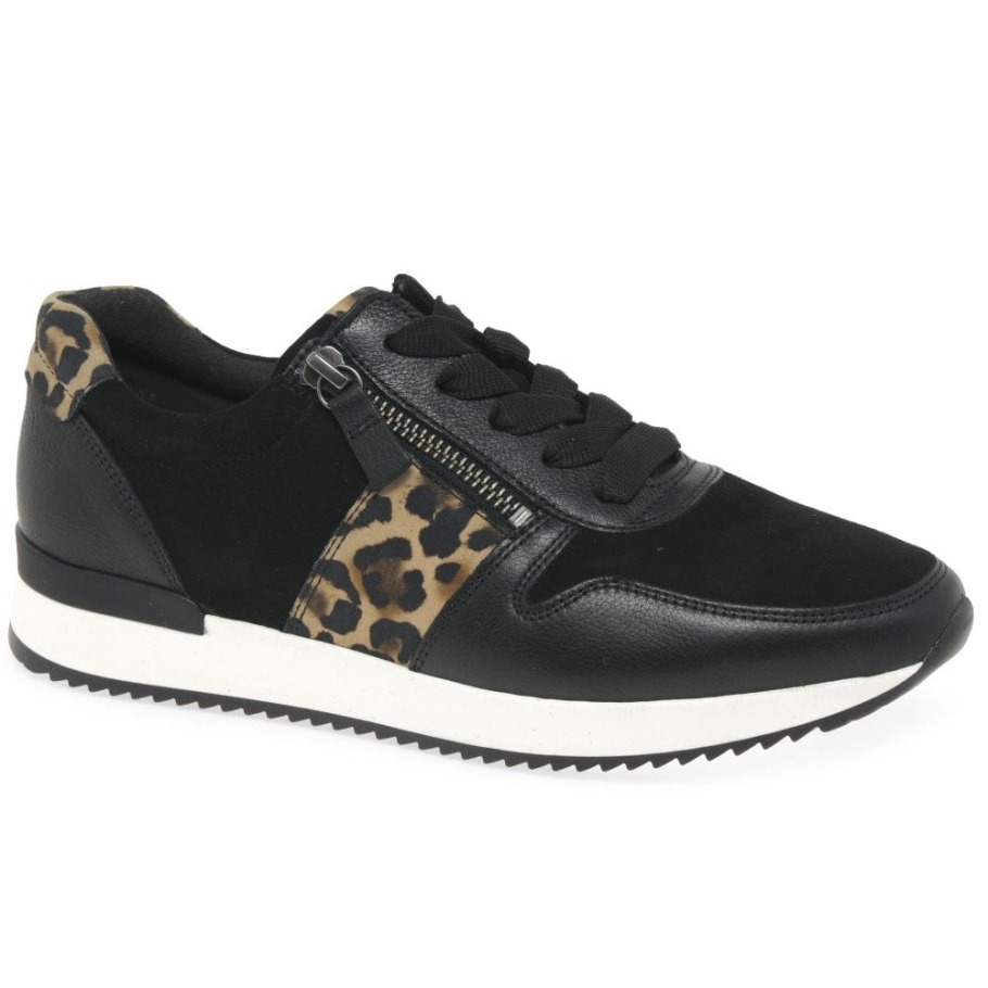 Gabor Black Suede/Leather/Leopard Lulea Womens Casual Trainers