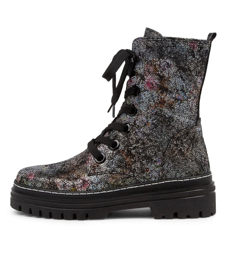 Gabor Hund Schwarz Bottes Mi-mollet En Cuir Multi